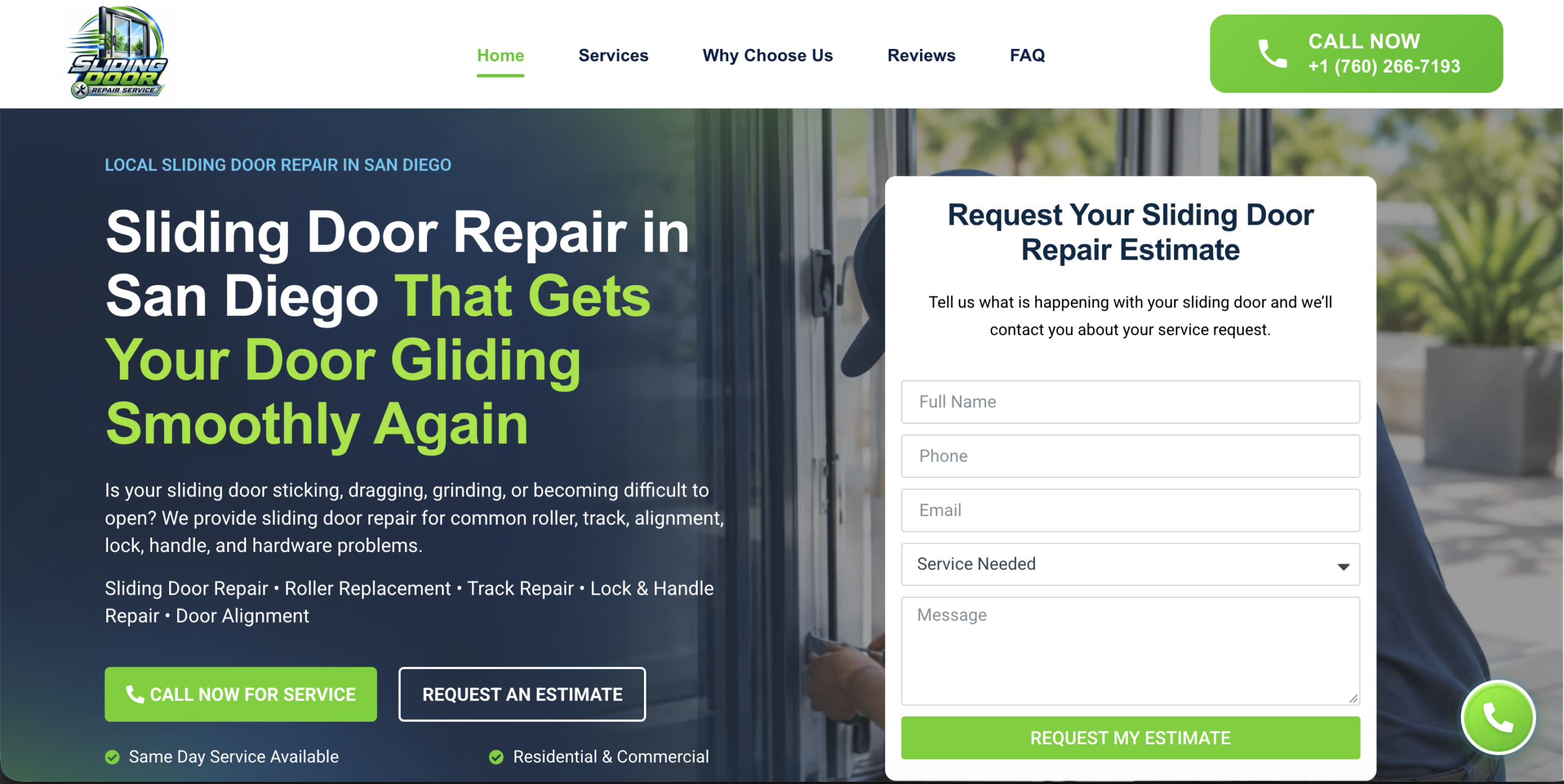 Sliding Door Repair Service USA website homepage