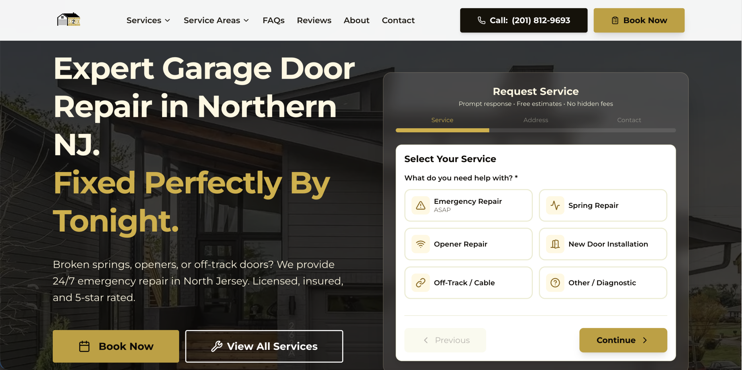 EZ2Fix Garage Door Repair website homepage
