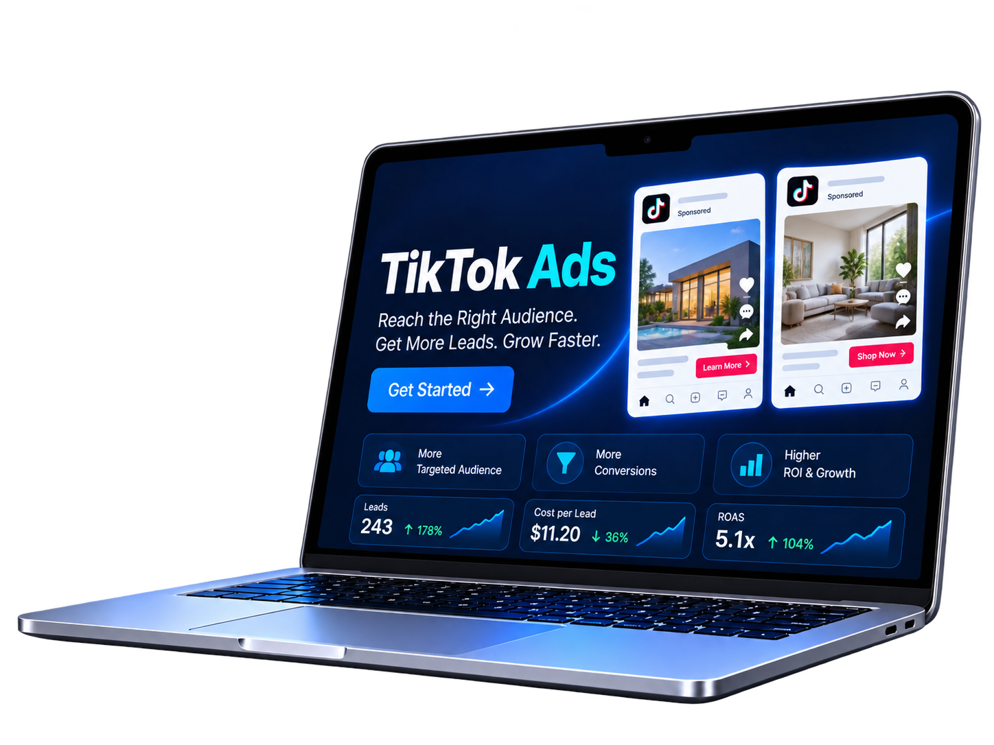 TikTok advertising illustrated with sponsored content and campaign performance
